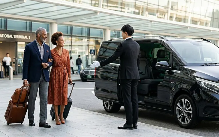 Pickup at Haneda Airport in a Toyota Alphard or Mercedes-Benz V-Class