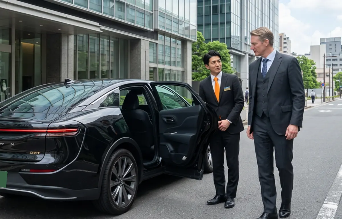 Businessman getting into a Toyota Crown