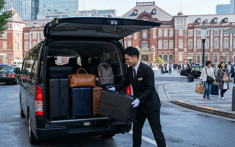 Professional Chauffeur assisting a guest with luggage