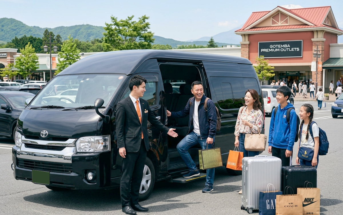 Private transfer to Gotemba Premium Outlets with a professional chauffeur guide