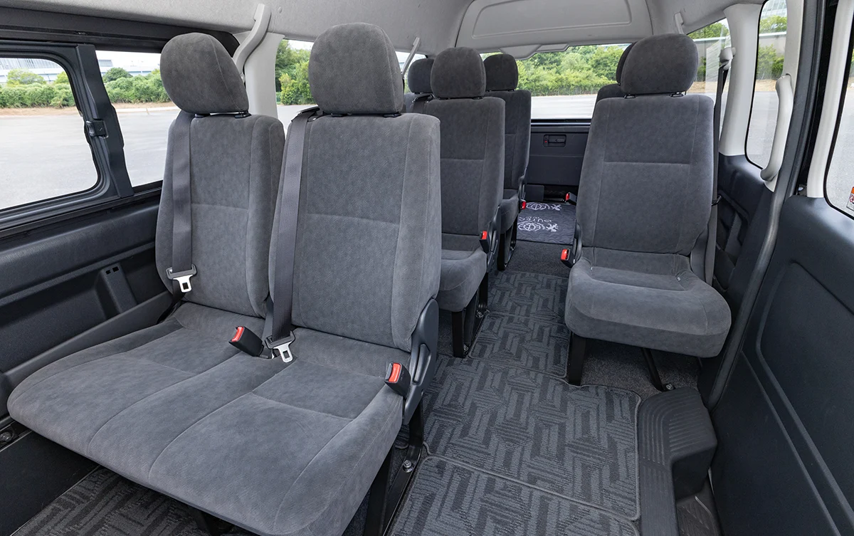 Toyota Hiace interior featuring spacious seating and ample cargo room