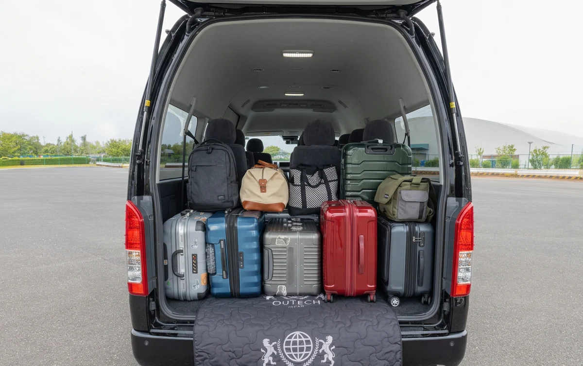 Generous luggage and cargo space in the back of a Toyota Hiace
