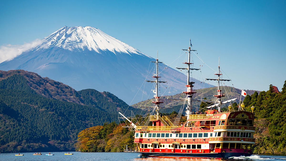 A pirate ship cruising on Lake Ashi