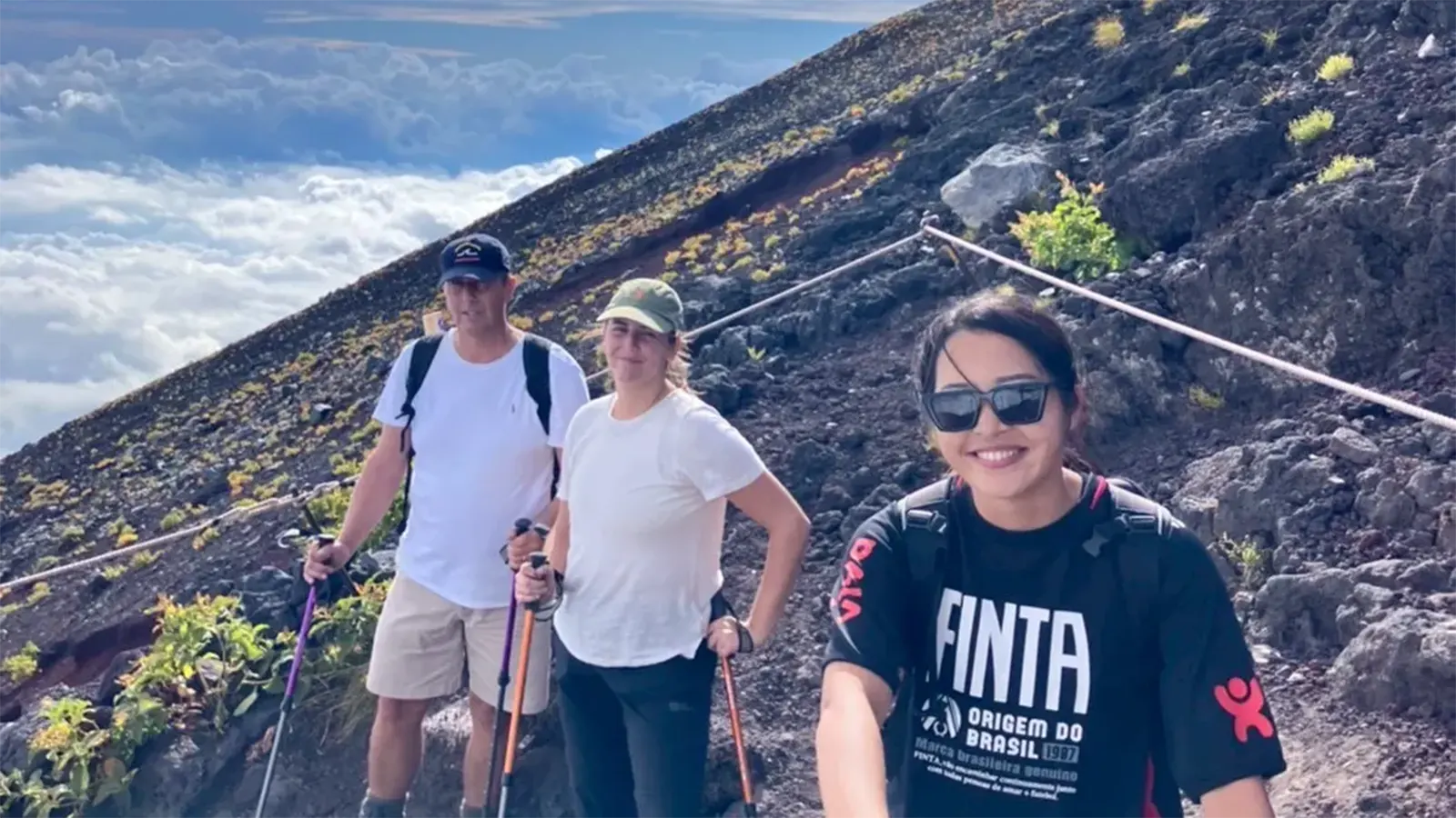Descending a gravel path on Mt. Fuji