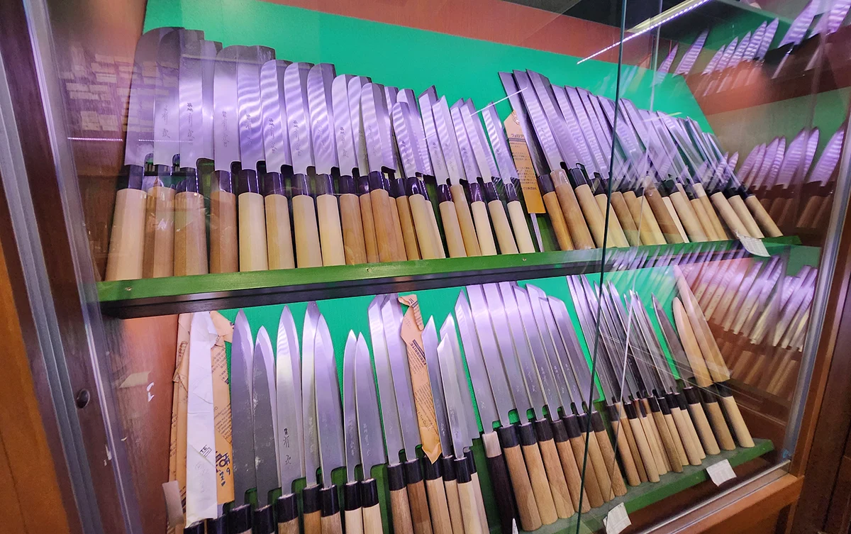 A professional kitchen knife shop featuring Japanese blades