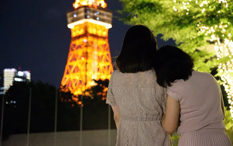 東京タワーの夜景を見る
