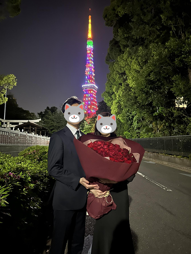 東京タワー前で再度プロポーズ